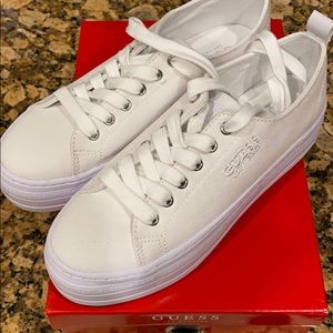 guess white platform sneakers